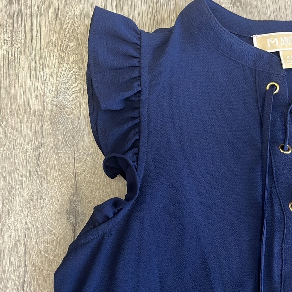 Michael Michael Kors Navy Ruffled Sleeve Women's size Small Blouse Top - Picture 3 of 6